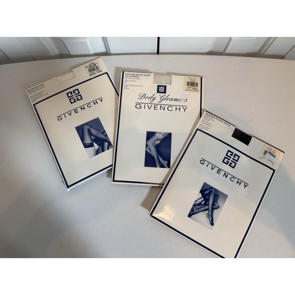 Vintage Givenchy Thigh Highs Size D Set of 3 White , Black , Crystal  90s NEW